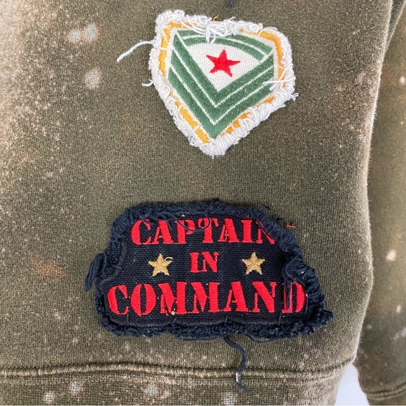 Vintage Y2K Army Sweatshirt Womens Size Medium Handmade Military Green Pullover - Picture 5 of 14